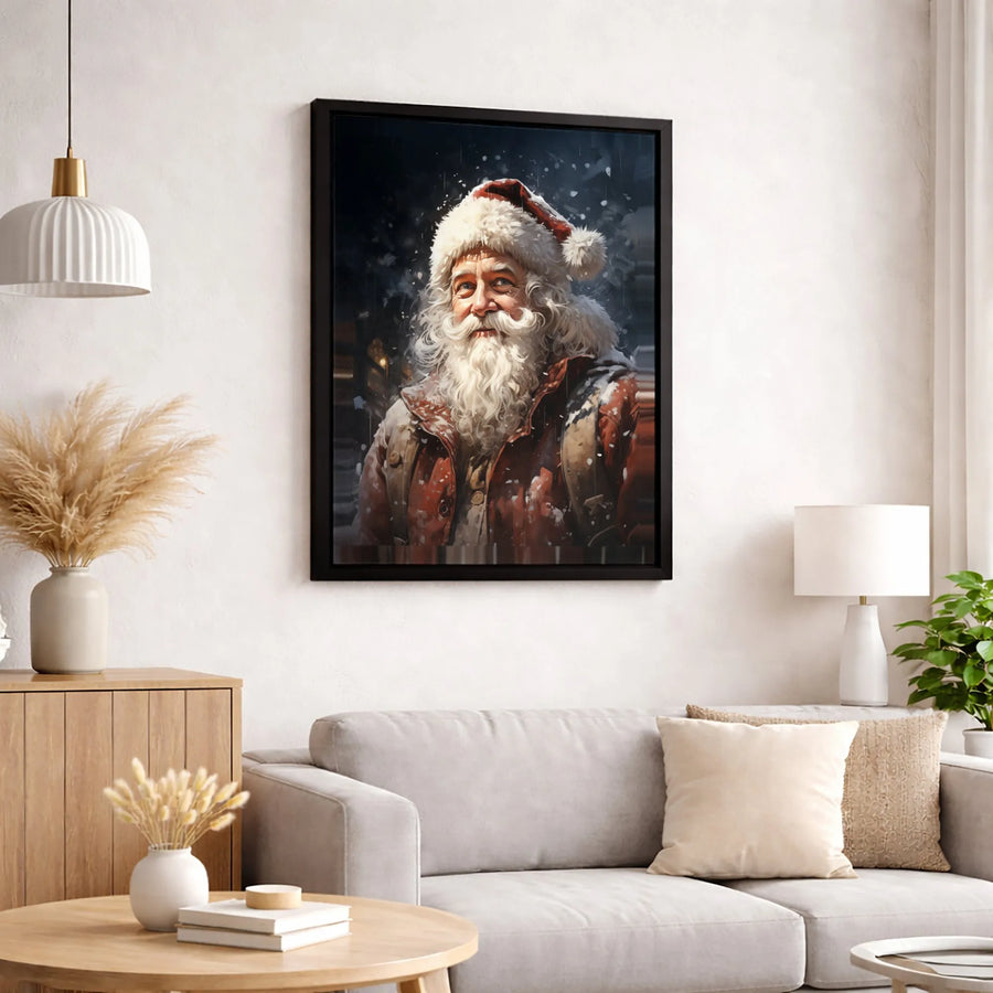 Realistic Santa Claus Canvas Print | Snowy Winter Portrait Wall Art | Premium Gallery Wrapped Decor | Festive Holiday Home Gift