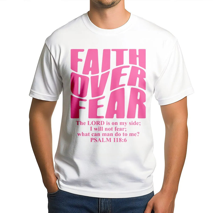 Faith Over Fear T-Shirt | Trendy Wavy Text Christian Graphic | Premium Soft Cotton Tee | Religious Gift for Women and Men