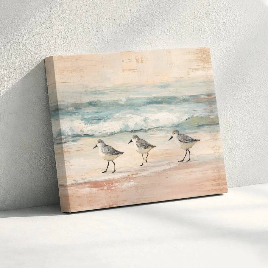 Coastal Sandpiper Wall Art | Beach Shore Birds Print | 1.25-Inch Premium Canvas | Relaxing Nautical Home Decor for Beach House Living