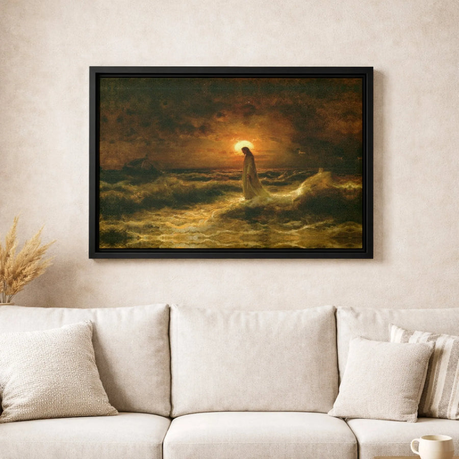 Jesus Walking On Water Canvas Print | Religious Coastal Wall Art | Premium Fade-Resistant Gallery Wrap | Christian Home Decor Gift