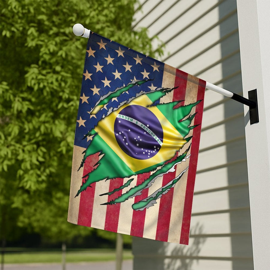 Brazilian American Flag | Ripped Design Double Sided House Flag | Durable Polyester Garden Decor | Gift for Brazilian Americans
