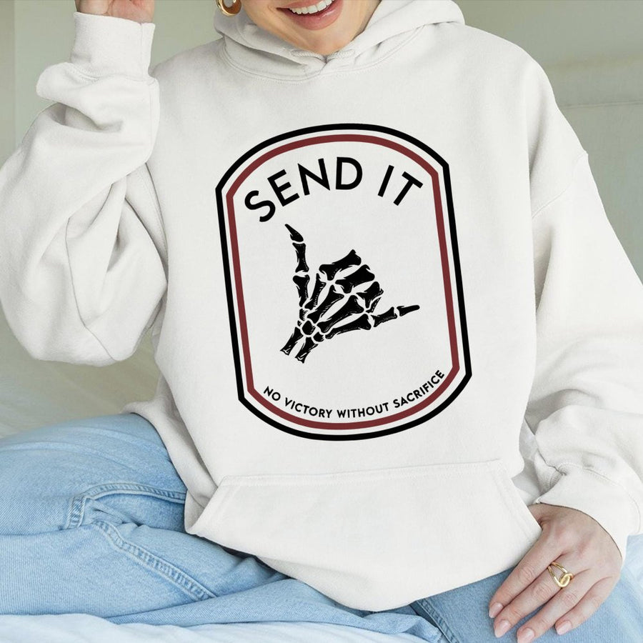 Send It Skeleton Hand Hoodie | Tactical Military Style Graphic | Premium Cotton Blend | Motivational Gift For Men And Women