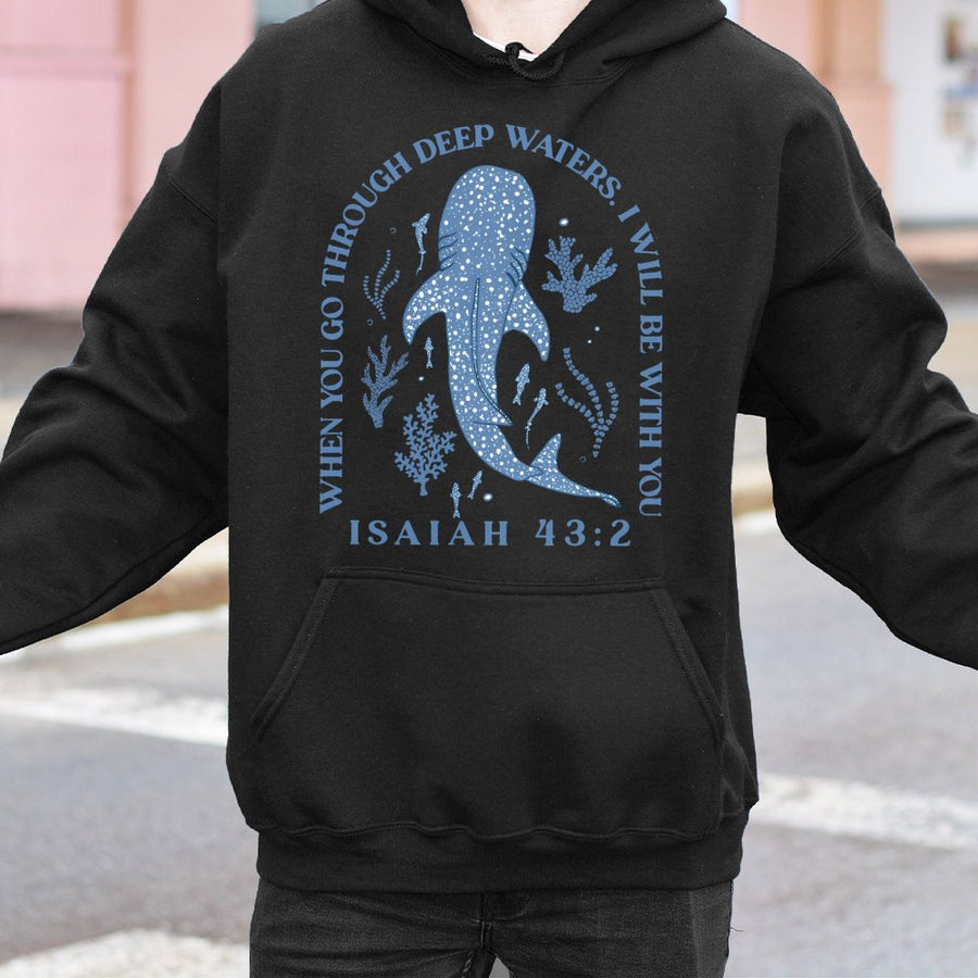 Whale Shark Hoodie | Isaiah 43:2 Bible Verse Design | Premium Cotton Blend | Christian Faith Gift for Ocean Lovers