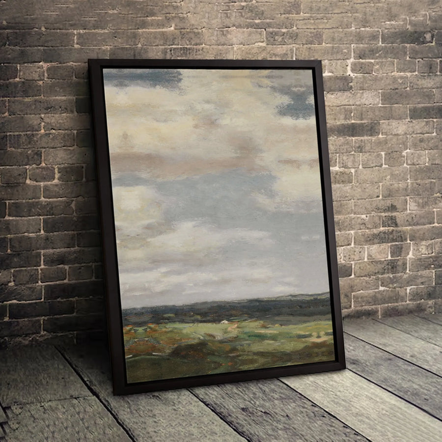 Landscape Canvas Wall Art | Moody Rolling Hills & Cloudy Sky Print | Premium Gallery Wrap | Home Office Decor Gift