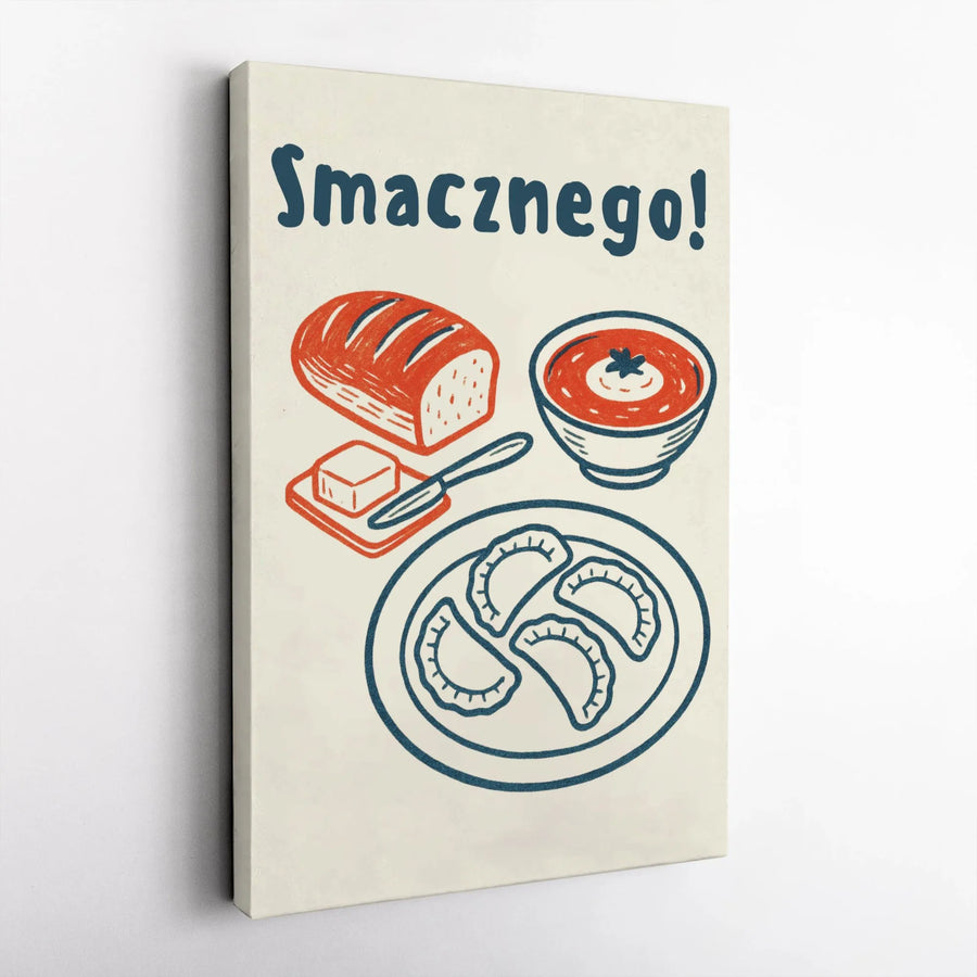 Smacznego Polish Food Wall Art | Pierogi Soup Bread Kitchen Illustration | Premium Gallery Canvas | Traditional Culinary Gift for Polish Heritage