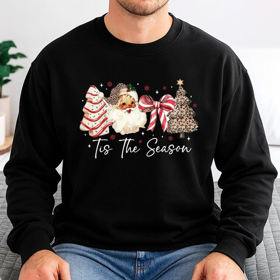 Tis The Season Christmas Sweatshirt | Retro Santa Leopard Print Graphic | Premium Cotton Blend | Holiday Gift For Her