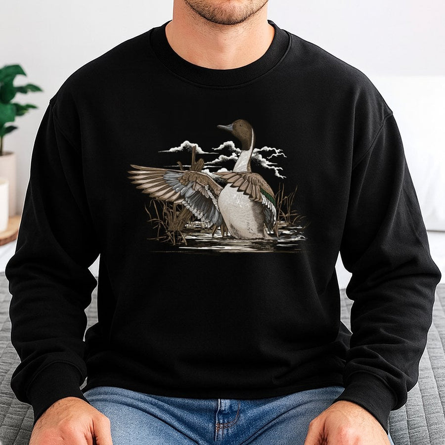 Pintail Duck Sweatshirt | Waterfowl Hunting Marsh Scene Graphic | Premium Cotton Blend | Nature Lover Wildlife Outdoor Gift for Him