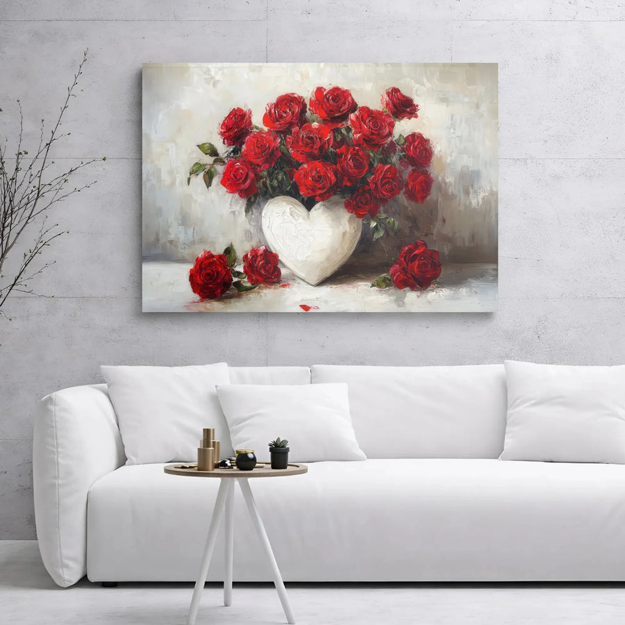 Red Rose Still Life Canvas Print | Romantic Floral Heart Vase Wall Art | 1.25" Gallery Wrap | Premium Decor for Home or Wedding Gift