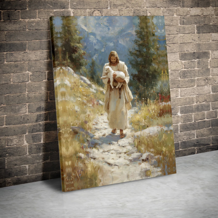 Jesus Holding Lamb Canvas Print | The Good Shepherd Religious Painting | Premium Gallery Wrapped Canvas | Christian Home Decor Gift