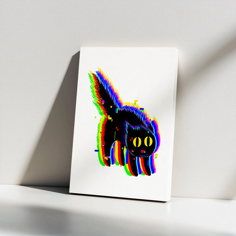 Glitch Cat Canvas Wall Art | Colorful Glitchcore Aesthetic | Premium Frameless Canvas | Modern Home Decor Gift for Cat Lovers