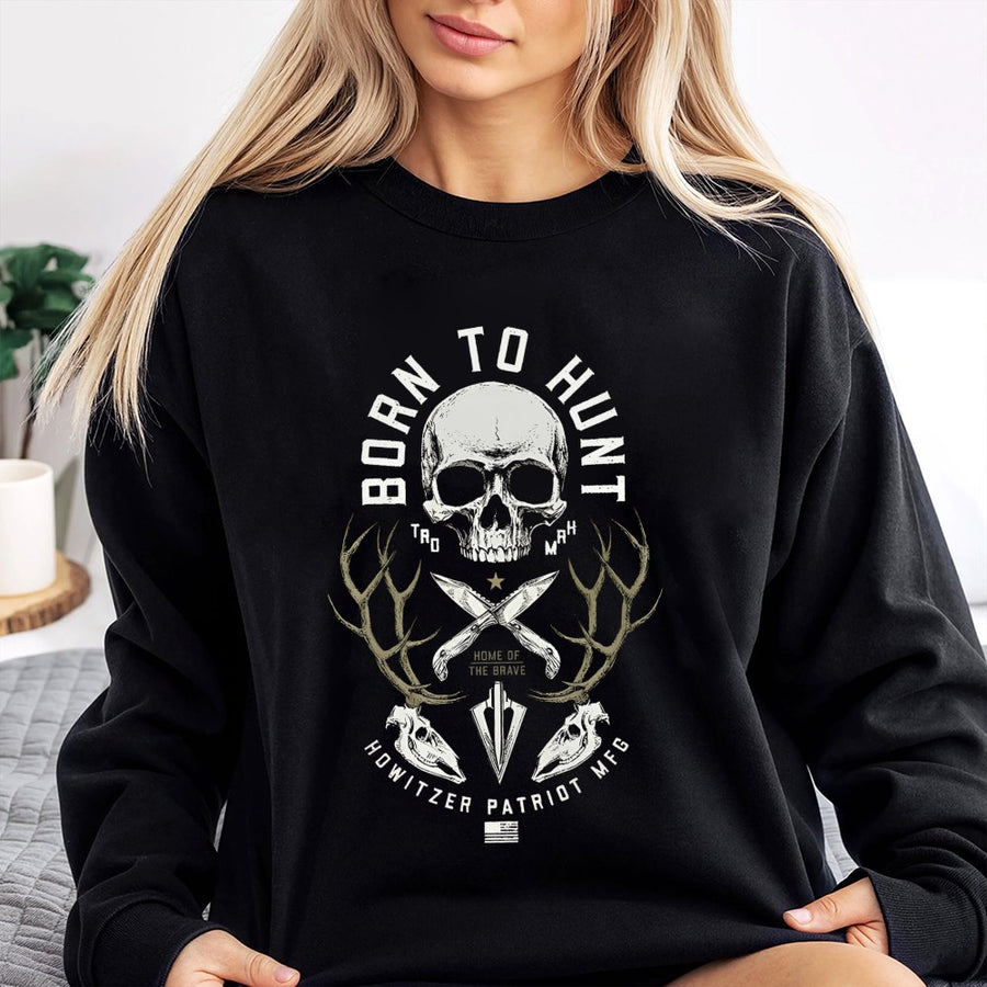 Born To Hunt Sweatshirt | Skull Antler Graphic Design | Premium Cotton Blend | Patriotic Hunter Gift For Men And Women