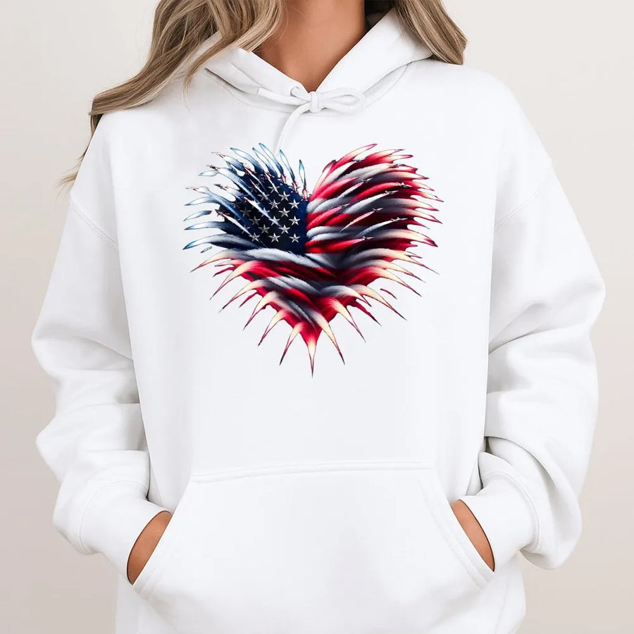 Fighter Jet American Flag Heart Hoodie | Patriotic Aviation Graphic | Premium Cotton Tee | 4th of July Gift for Veteran