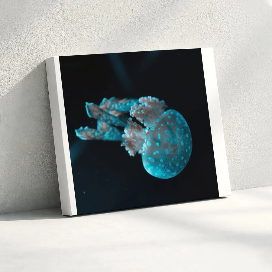 Bioluminescent Jellyfish Canvas Wall Art | Deep Sea Marine Life Photography | Premium 1.25" Thick Print | Collector's Gift For Ocean Lovers
