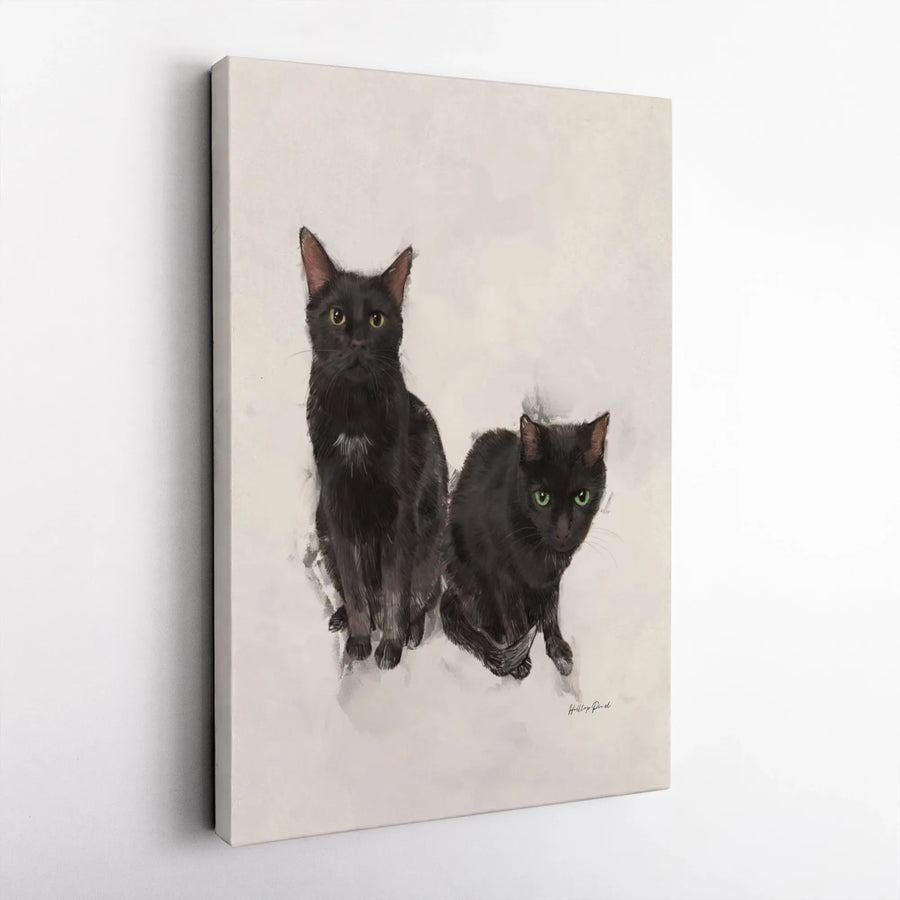 Two Black Cats Watercolor Canvas Art | Elegant Feline Portrait Wall Decor | Premium 1.25" Gallery Wrap | Gift for Cat Lovers