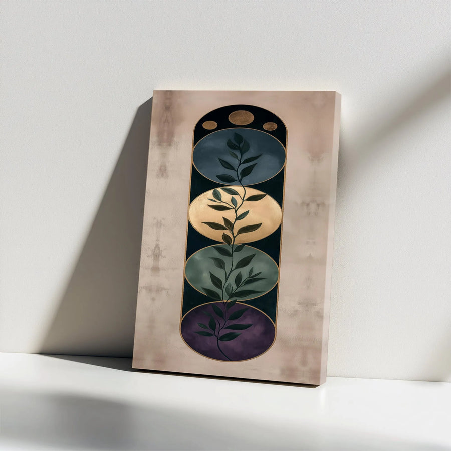 Abstract Botanical Vertical Canvas | Mid Century Modern Arch Leaf Design | Premium 1.25 Inch Gallery Style Print | Aesthetic Living Room Wall Decor Gift