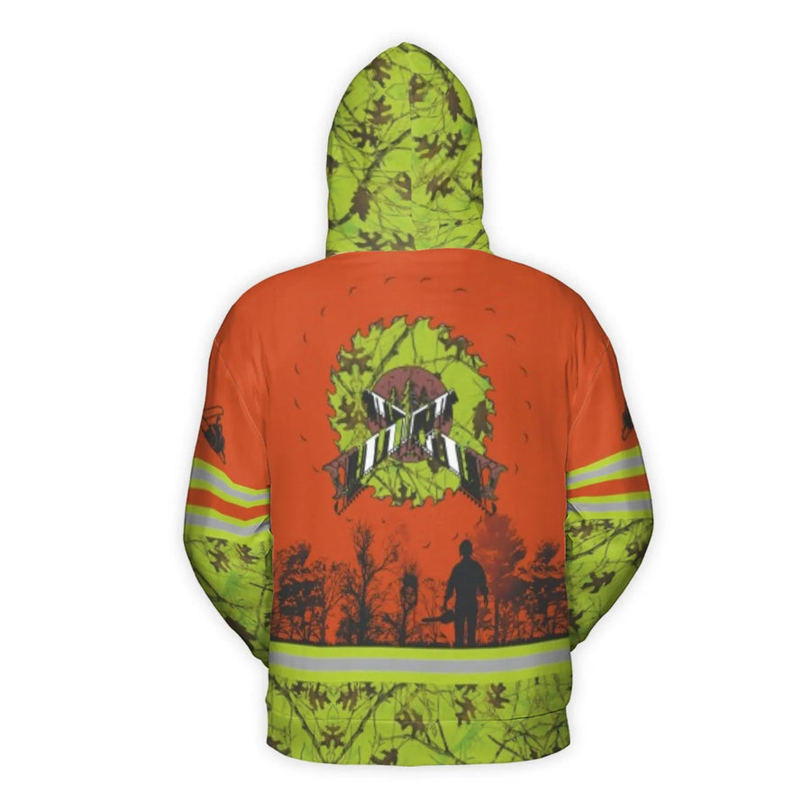 Arborist Chainsaw 3D Hoodie | High-Vis Camo Tree Service Graphic | Premium Polyester Brushed Fleece | Gift for Professional Tree Climber