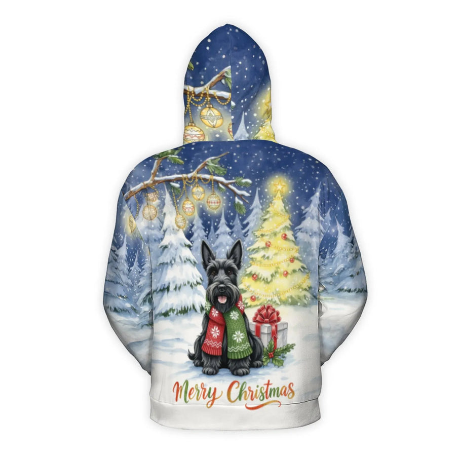 Scottish Terrier Christmas Hoodie | Festive Scottie Dog Winter Scene | Premium Polyester Fleece Pullover | Unisex Holiday Gift for Dog Lovers