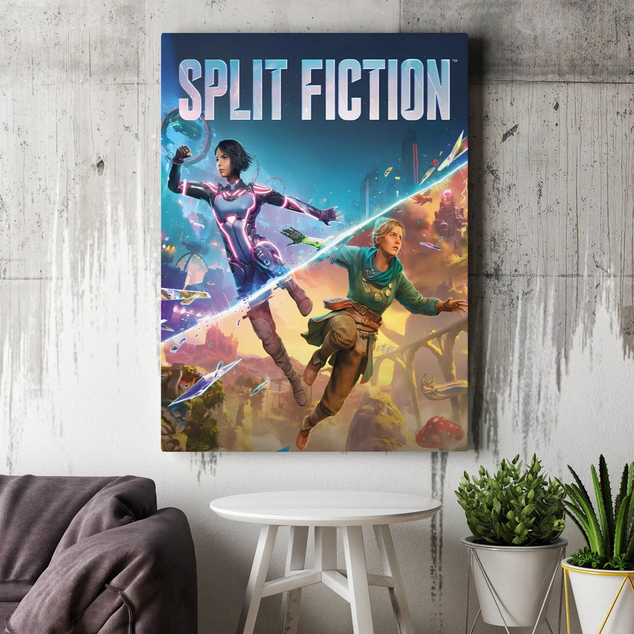 Split Fiction Fantasy Sci-Fi Canvas Wall Art | Dual Worlds Contrast Print | Premium 1.25" Gallery Wrap | Gamer Room & Home Decor Gift