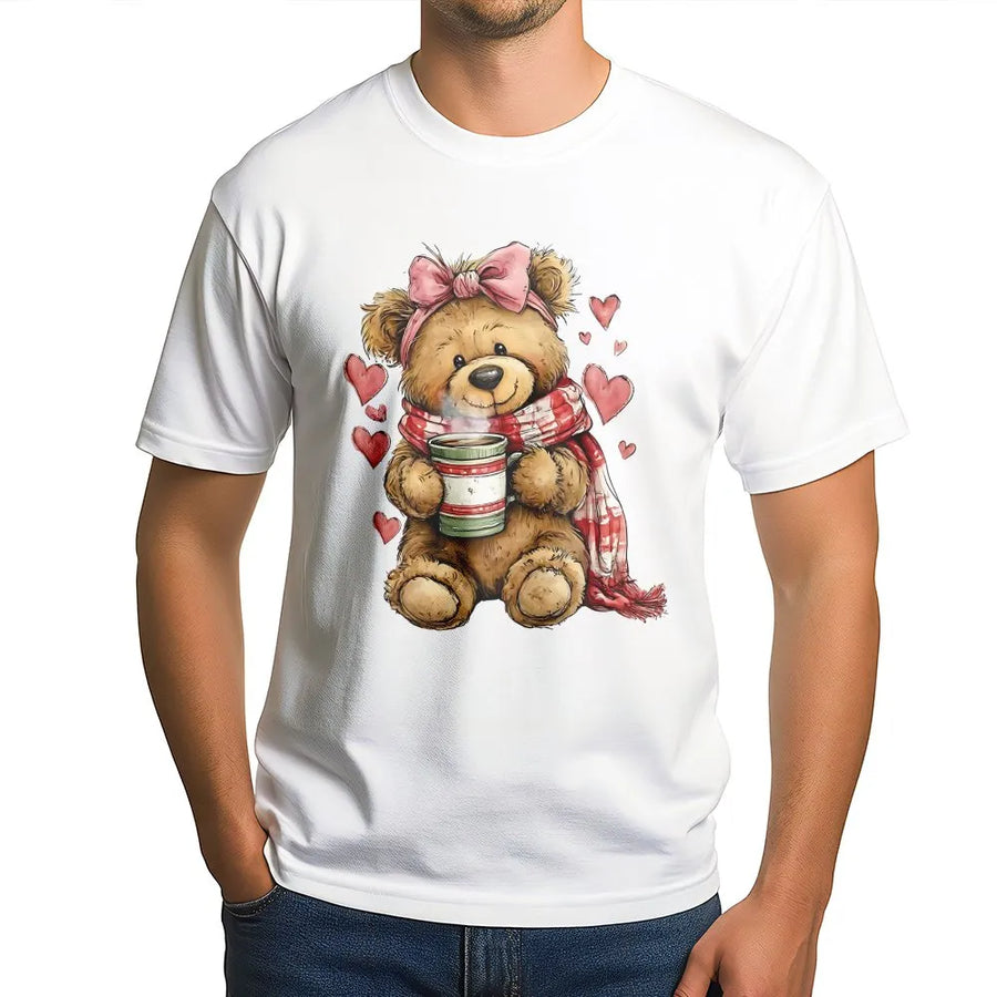 Coquette Teddy Bear T-Shirt | Valentine Heart Aesthetic Graphic | Premium Soft Cotton Tee | Cute Romantic Gift for Her & Teen Girls