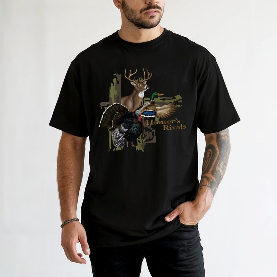 Hunter's Rivals Wildlife T-Shirt | Whitetail Deer Mallard Turkey Graphic | 100% Cotton Premium Tee | Outdoorsman Hunting Gift for Him
