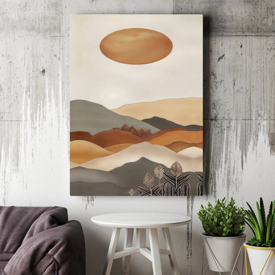 Abstract Mountain Wall Art | Minimalist Earth Tone Landscape Print | Premium Gallery Canvas | Modern Living Room Decor Gift