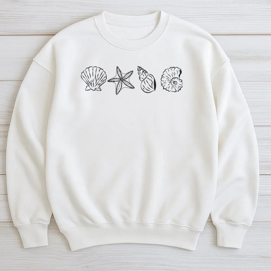 Seashell Sweatshirt | Coastal Beach Aesthetic Art | Premium Cotton Blend | Gift For Ocean Lovers And Preppy Style Enthusiasts