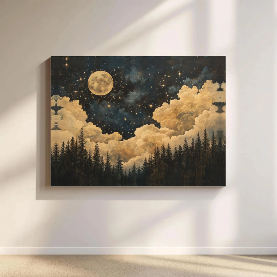 Full Moon Night Sky Canvas Print | Mystical Forest Landscape Wall Art | Gallery Quality Premium Decor | Atmospheric Bedroom Home Gift
