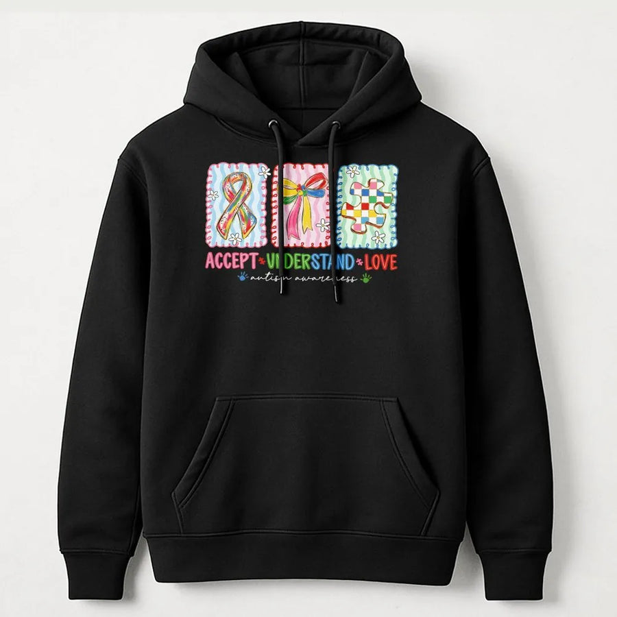 Autism Awareness Hoodie | Accept Understand Love Graphic | Premium Cotton Blend Unisex Sweatshirt | Gift for Autism Moms and Advocates