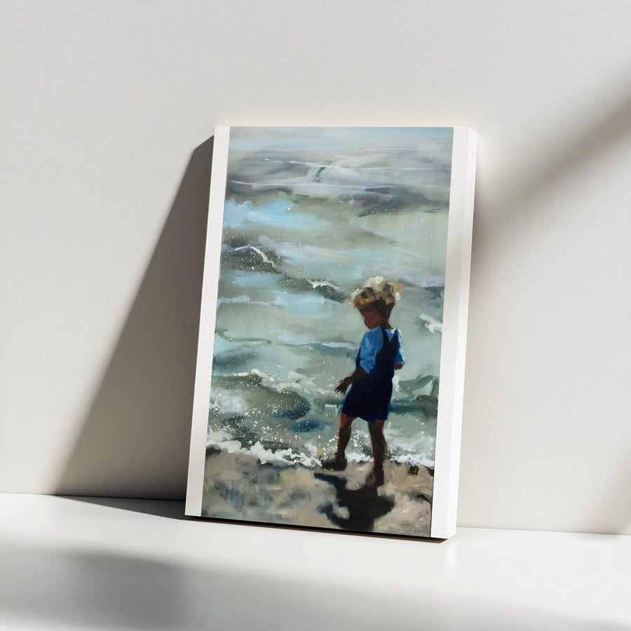 Child by the Sea Canvas Print | Painterly Beach Scene Wall Art | Premium Thick Gallery Wrap Canvas | Coastal Nursery Decor Gift