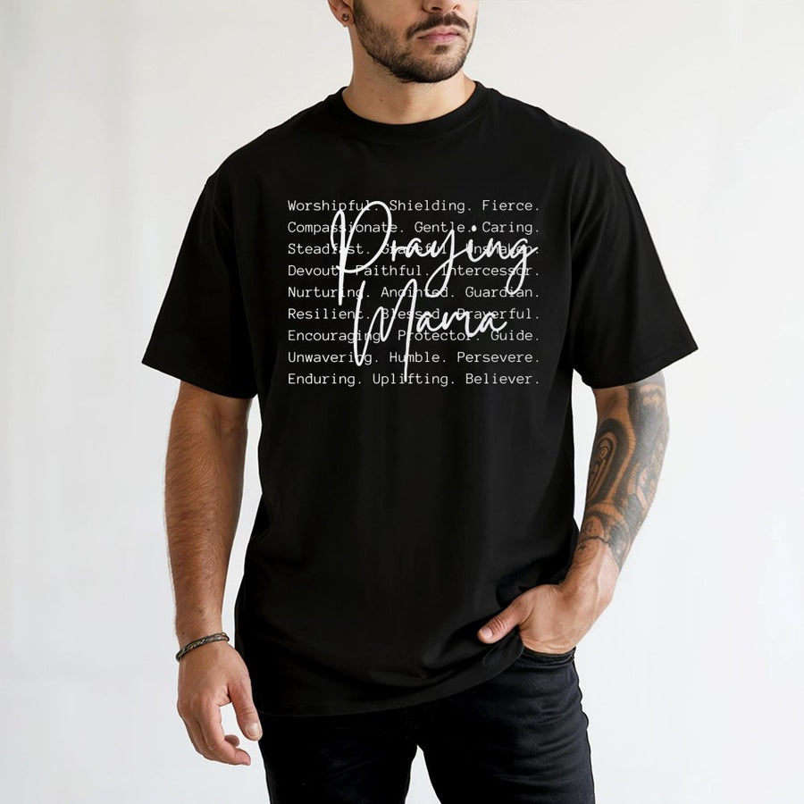 Praying Mama T-Shirt | Christian Faith Typography Graphic Tee | 100% Cotton Premium Comfort Shirt | Religious Mother's Day 2026 Gift for Christian Mom