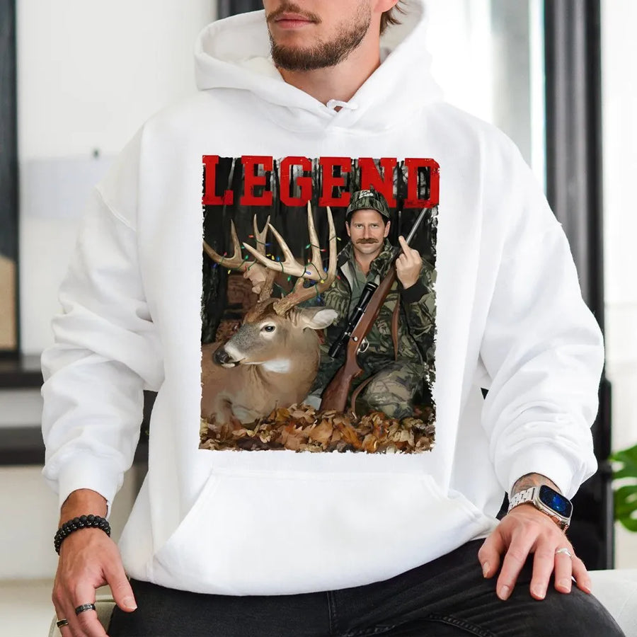 Legend Hunter Hoodie | Retro Deer Hunting Graphic | Premium Cotton Blend | Funny Outdoorsman Gift for Him
