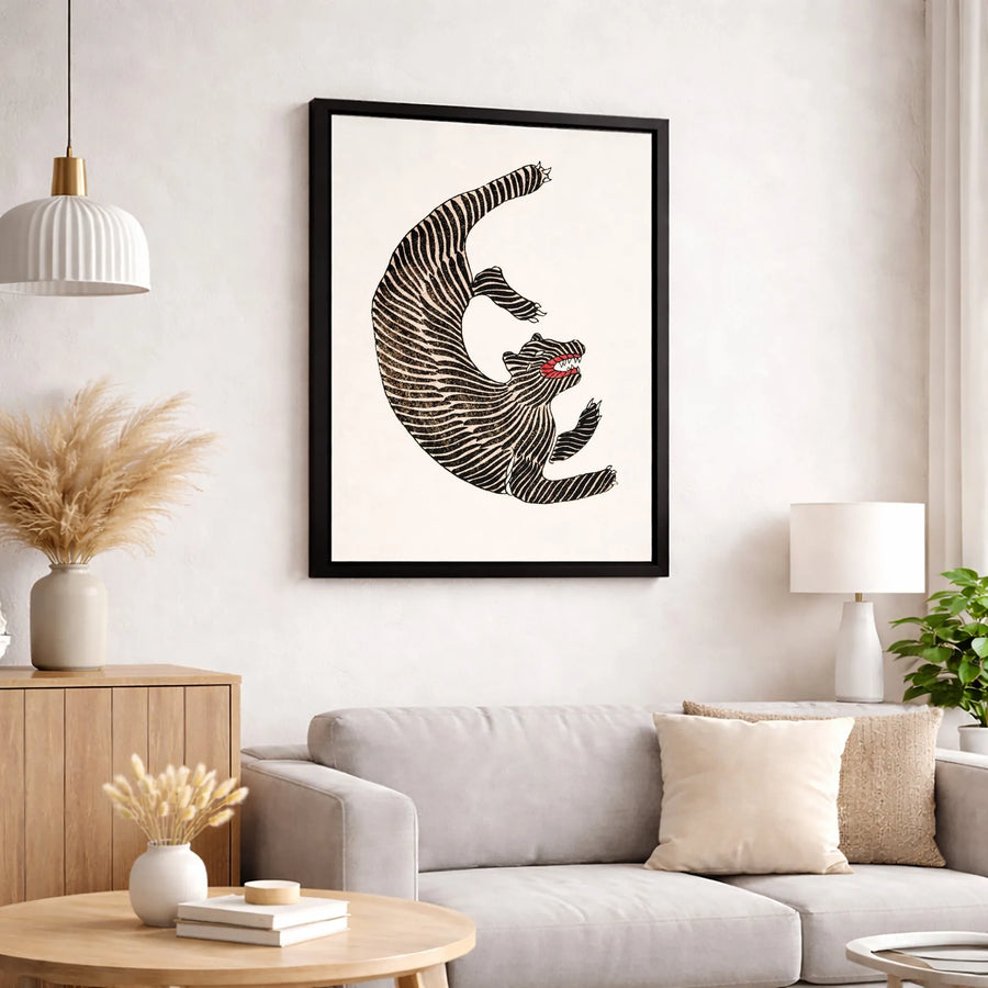 Japanese Tiger Canvas Wall Art | Vintage Woodblock Style Illustration | Premium Gallery Wrapped Print | Unique Home Office Decor Gift