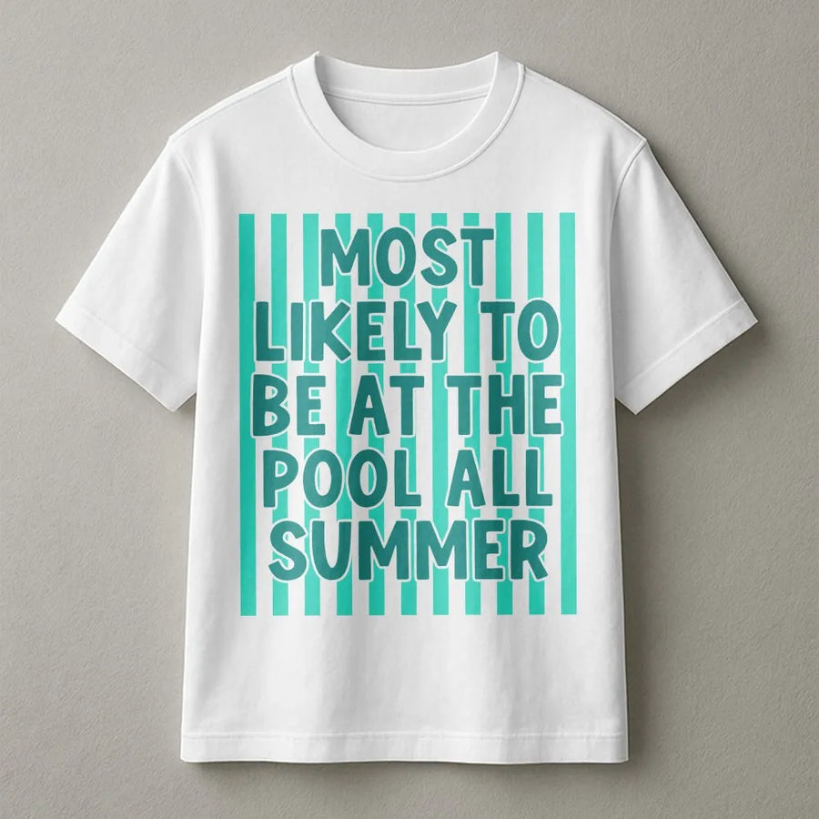 Summer Pool T-Shirt | Most Likely To Be At The Pool Graphic | Soft Unisex Crewneck | Funny Vacation Holiday Gift