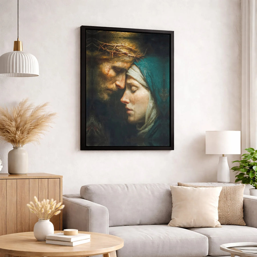 Jesus and Virgin Mary Canvas Wall Art | Crown of Thorns Religious Portrait | Premium 1.25" Gallery Wrap | Spiritual Home Decor Gift