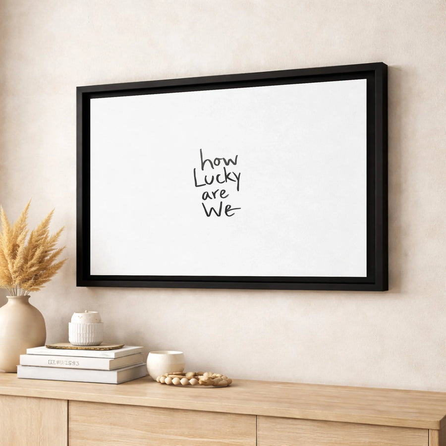 How Lucky Are We Canvas Wall Art | Minimalist Typography Print | Premium 1.25" Gallery Wrap | Heartfelt Home Decor Gift for Couples