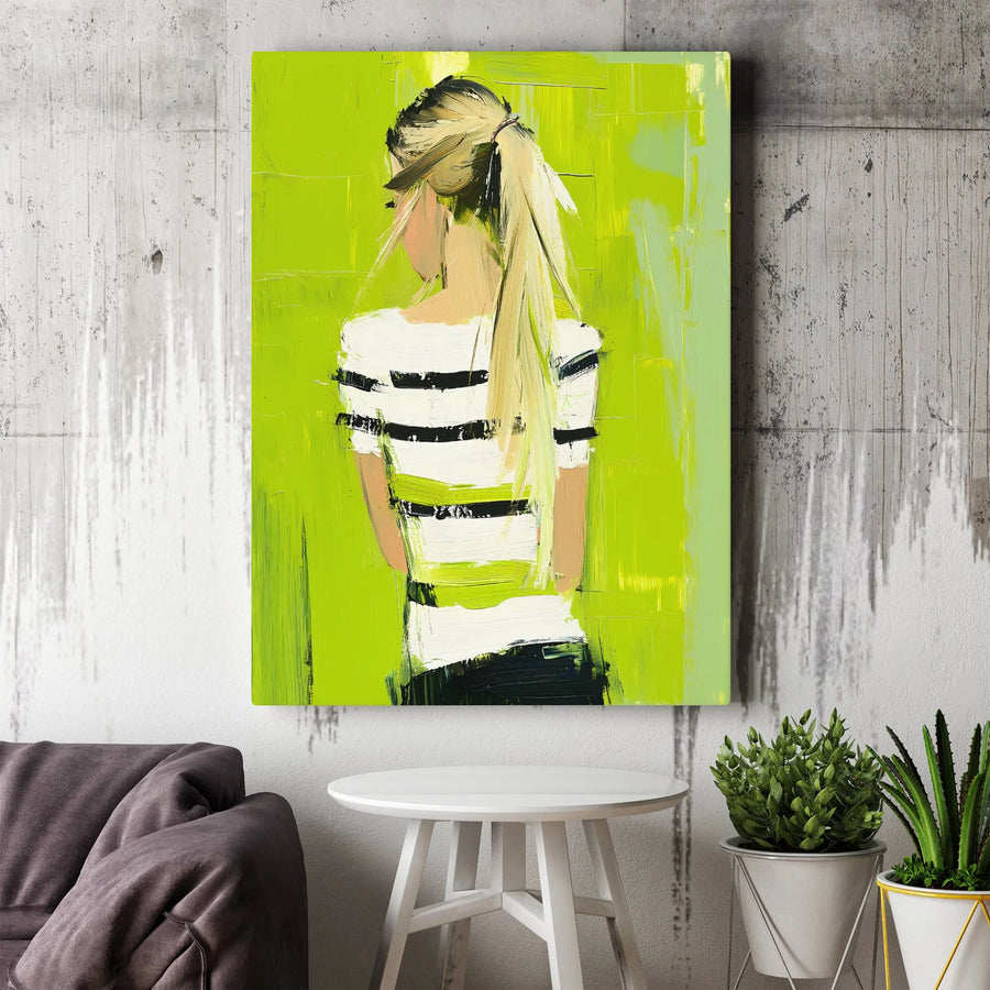 Abstract Woman Painting | Modern Blonde Ponytail Wall Art | 1.25-Inch Premium Canvas | Elegant Contemporary Home Decor Gift