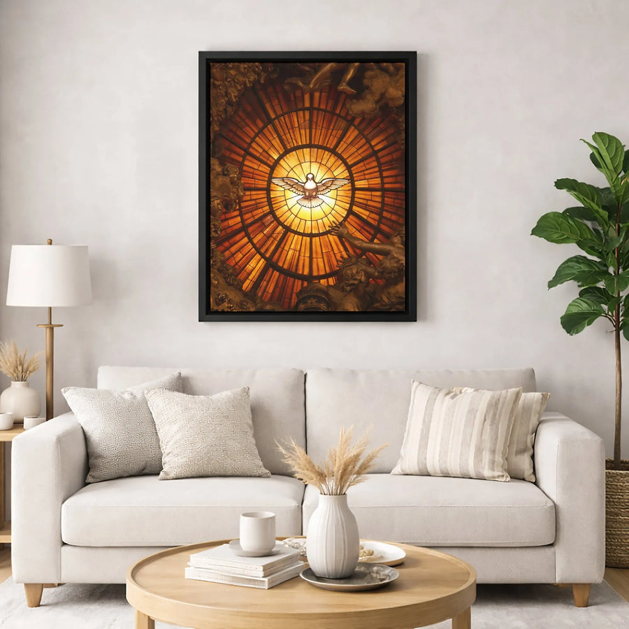 Holy Spirit Dove Canvas Wall Art | Bernini Stained Glass Cathedral Style | Premium 1.25-Inch Gallery Wrap | Spiritual Home Decor Gift
