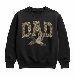 Duck Hunting Dad Sweatshirt | Camo Print Lettering Graphic | Premium Cotton Blend | Father's Day 2026 Gift for Outdoor Lovers