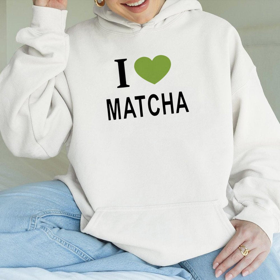 Matcha Lover Hoodie | Green Heart Graphic Pullover | Soft Cotton-Blend Premium Sweatshirt | Gift for Tea Enthusiast and Barista