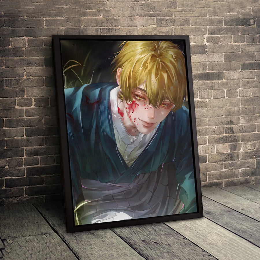 Anime Boy Canvas Wall Art | Dark Aesthetic Blonde Character with Blood Splatter | Gallery Quality 1.25 Inch Profile | Gift for Otaku and Manga Fans