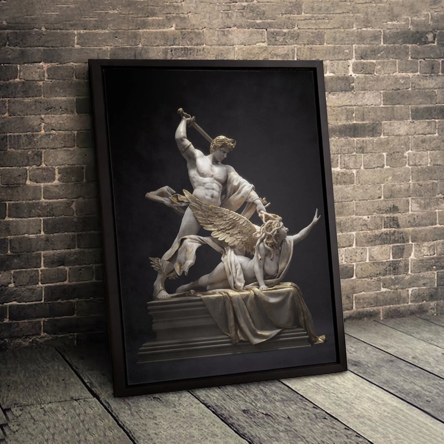 Perseus Slaying Medusa Canvas Print | Greek Mythology Statue Wall Art | Premium 1.25 Inch Gallery Wrap | Classic History Home Decor Gift