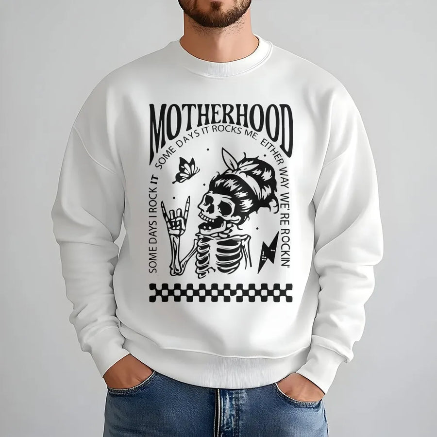 Rockin' Mom Sweatshirt | Edgy Skeleton Graphic with Funny Quote | Premium Cotton Blend | Funny Mother's Day Gift for Her