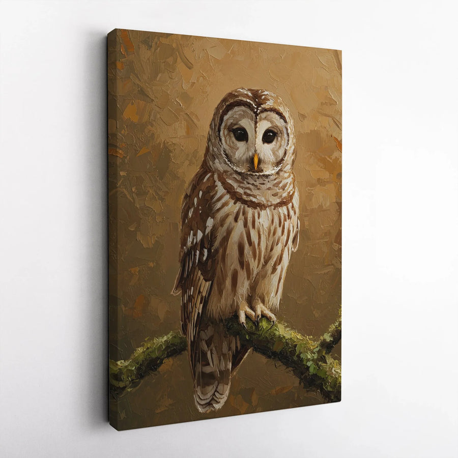 Barred Owl Canvas Wall Art | Impasto Textured Oil Painting Print | Premium Gallery Wrapped Decor | Nature Lover Gift for Living Room