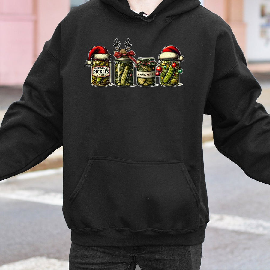 Christmas Pickle Hoodie | Funny Jar Illustration | Premium Cotton Blend | Holiday Gift For Pickle Lovers