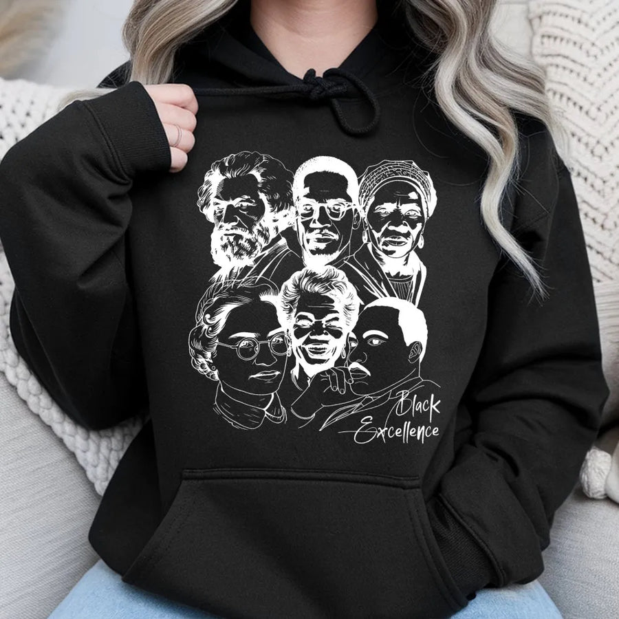 Black Excellence Hoodie | Influential African American Leaders Graphic | Premium Cotton Blend | Inspirational History Gift for Men and Women