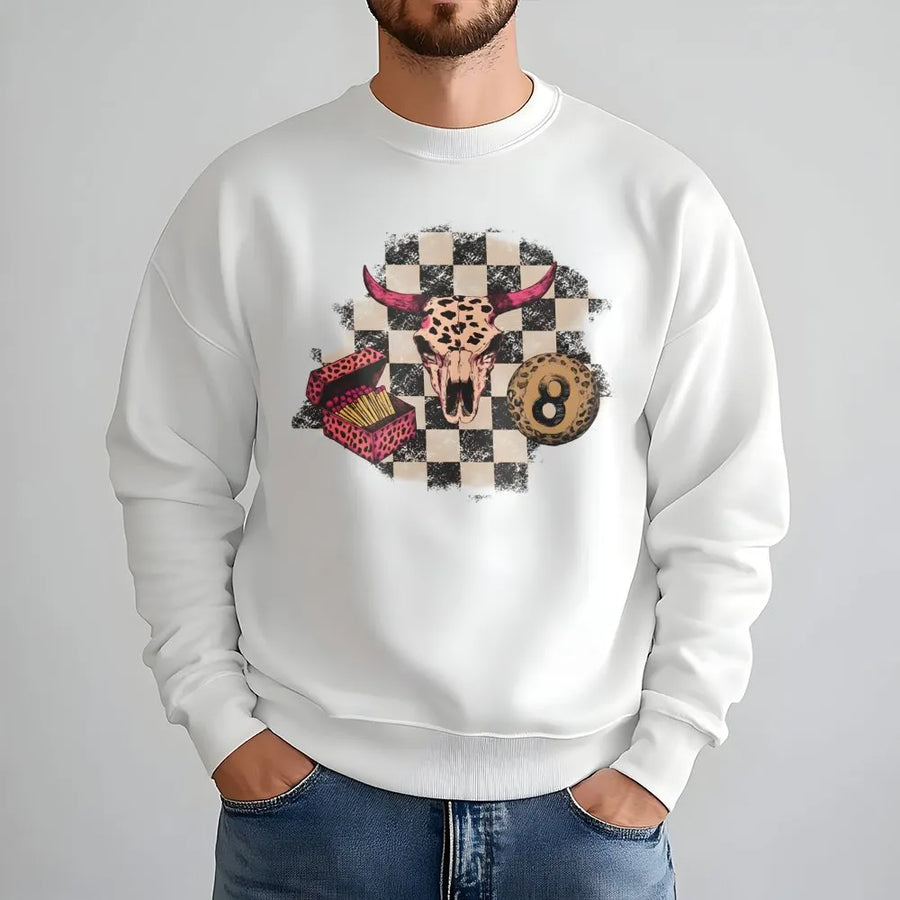 Bull Skull 8 Ball Sweatshirt | Western Cowgirl Aesthetic Design | Premium Cotton Blend Crewneck | Trendy Boho Country Gift for Her