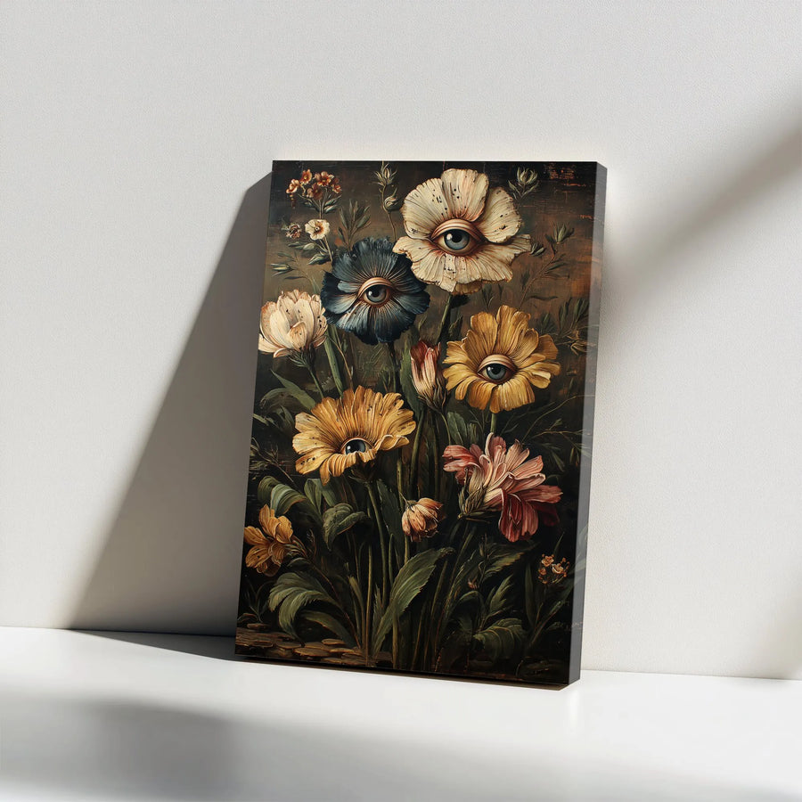 Surreal Eyeball Flower Vertical Canvas | Vintage Gothic Botanical Art Print | Premium Gallery Wrapped Wall Decor | Unique Collector's Gift for Oddity Lovers