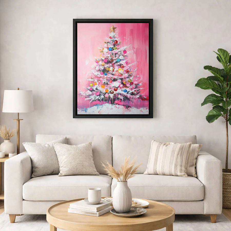 Pink Christmas Tree Wall Art | Abstract Holiday Oil Painting Style | Premium 1.25-Inch Canvas Print | Modern Festive Home Decor Gift