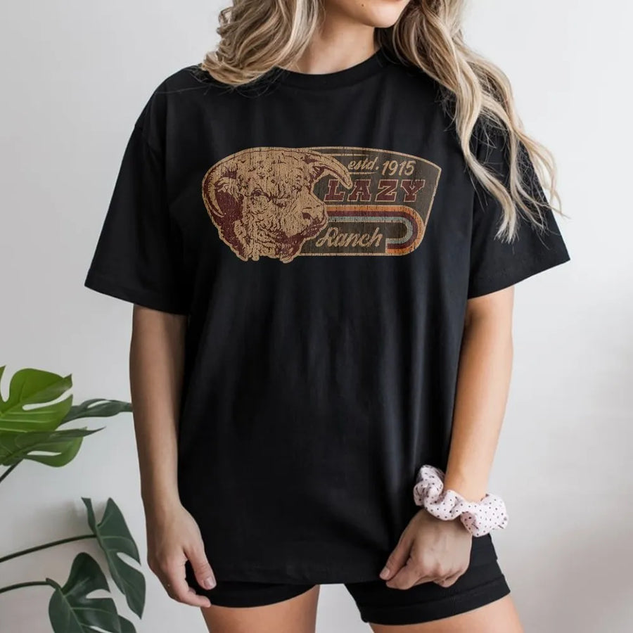 Lazy Ranch T-Shirt | Vintage Bull Head Graphic | Premium Cotton Unisex Tee | Western Style Rancher Gift For Him