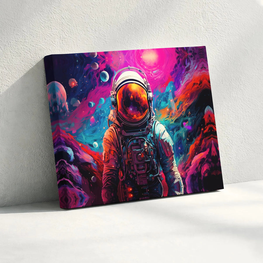 Psychedelic Astronaut Canvas Print | Vibrant Galaxy Space Wall Art | Gallery-Quality Premium Stretched Canvas | Modern Home Office Decor Gift